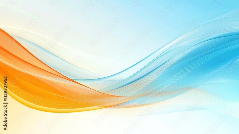 Poster smooth orange and blue waves create a dynamic and elegant design on a gradient background, evoking a