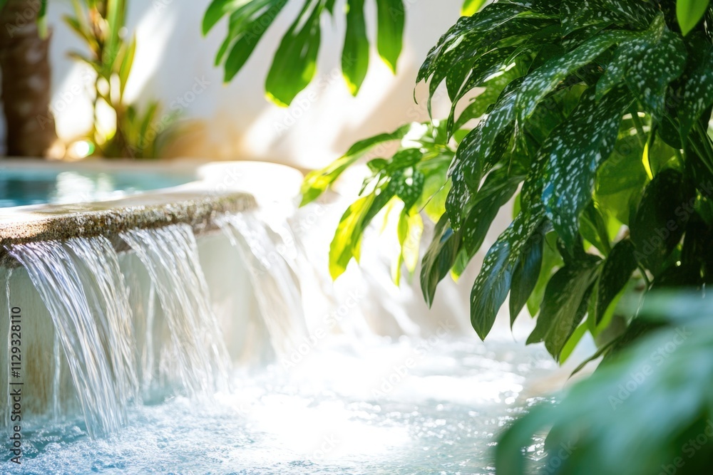 Poster a small waterfall flows into a calm pool surrounded by nature
