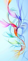 Colorful swirling and waving digital smoke creating abstract and dynamic shapes over a light blue gradient background, suitable for various design and creative projects