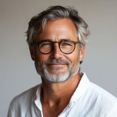 Obraz premium A person with glasses and a white shirt, simple outfit, everyday life scene