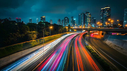 Vibrant light trails with motion blur and long exposure, creating a colorful and dynamic visual .4k image