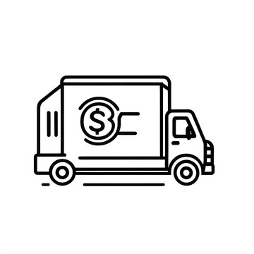 recommend clip art: Delivery Truck with Dollar Sign Icon:  A simple line art illustration of a delivery truck featuring a dollar sign icon on the side, symbolizing financial success, logistics, and fast delivery.  