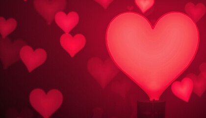 Glowing red heart on blurred background with multiple hearts for Valentine's Day celebration on February 14