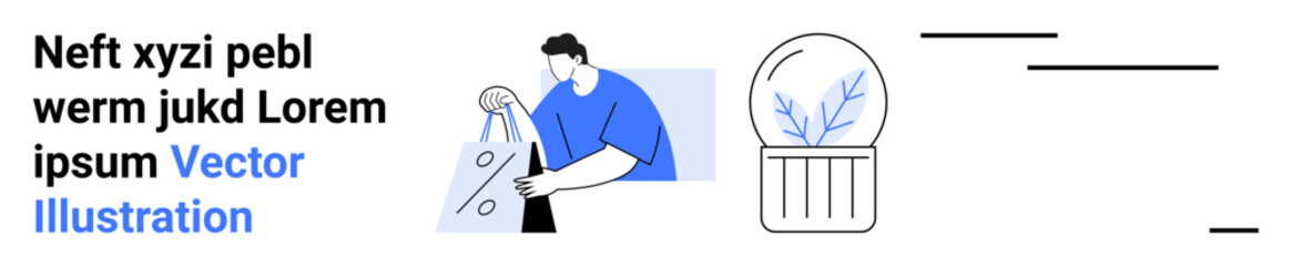 Man placing plastic bottle in recycling bin next to a glass container with a growing plant. Ideal for environmental awareness, recycling, sustainability, green initiatives, ecological campaigns