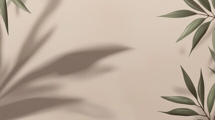 Tropical leaves are casting shadows on a beige textured background, creating a serene and natural aesthetic perfect for backgrounds, wallpapers, or design elements