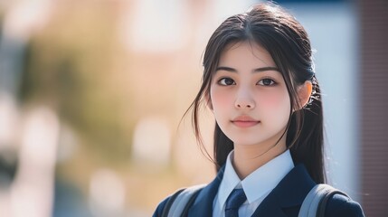 Asian girl in school uniform.