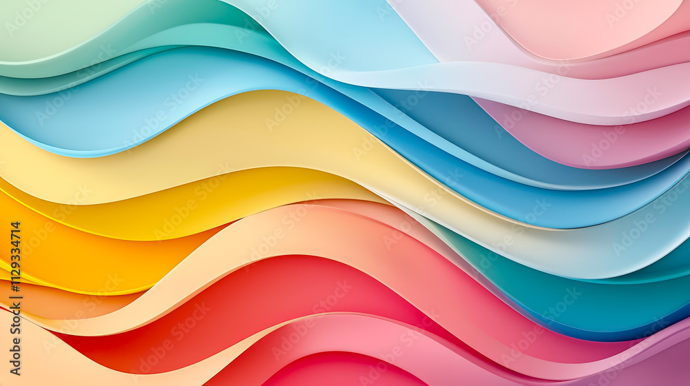 Poster Soft, undulating layers of color form a tranquil yet energetic background, emphasizing flow and harmony in design, Perfect for background use in videos and projects