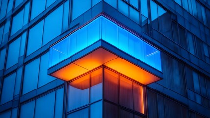 A building with a blue and orange corner