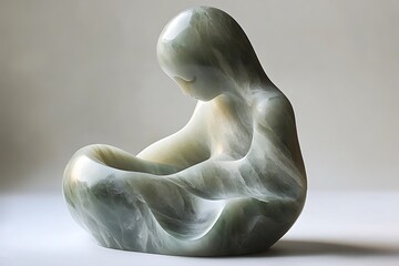 Modern abstract sculpture of a woman in green and gray stone