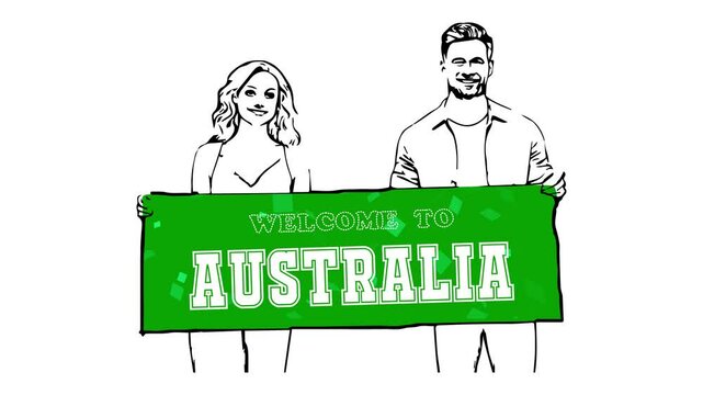 Welcome to Australia Animation Digital Board With Girl and Boy