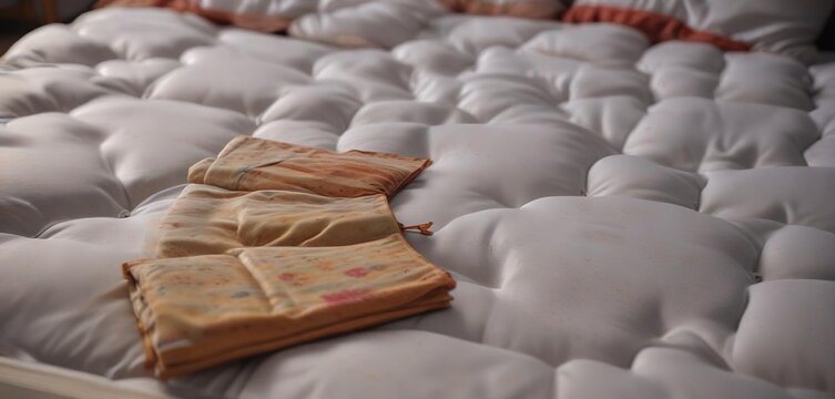 Acarien vu en gros plan sur un matelas avec ses pattes et son corps, dans une atmosphere de d?tente, texture, macrophotographie, d?tail