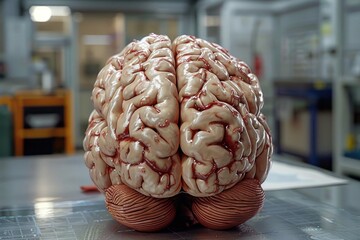 A detailed plastic model of the human brain placed on a table, ideal for education and scientific purposes