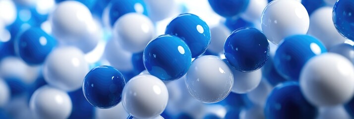 Dynamic Communication Web: Blue and White Spherical Network Structure in 3D - Abstract Design Showcasing Connection and Technology