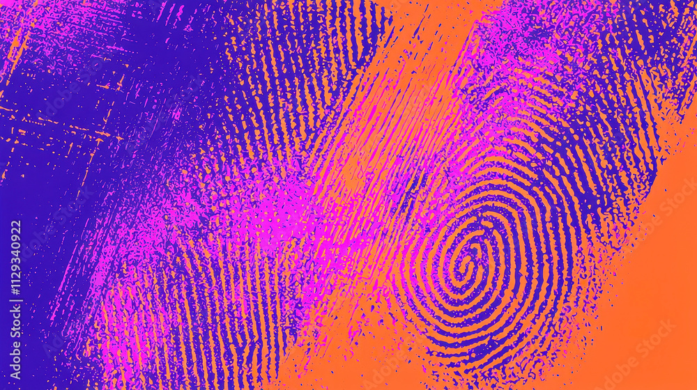 Poster Intricate patterns of fingerprints in shades of purple and orange create a bold, abstract design that captivates the viewer\'s attention with vivid colors