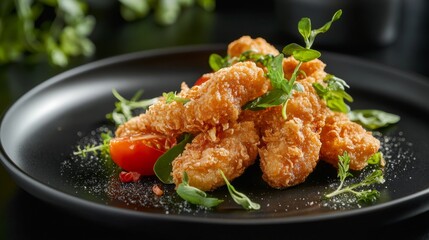 Fototapeta premium Crispy Fried Bites with Fresh Greens and Tomatoes