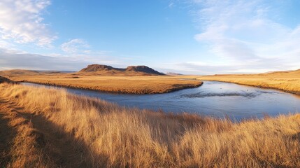 Icelandic landscape w/ rivers and hills