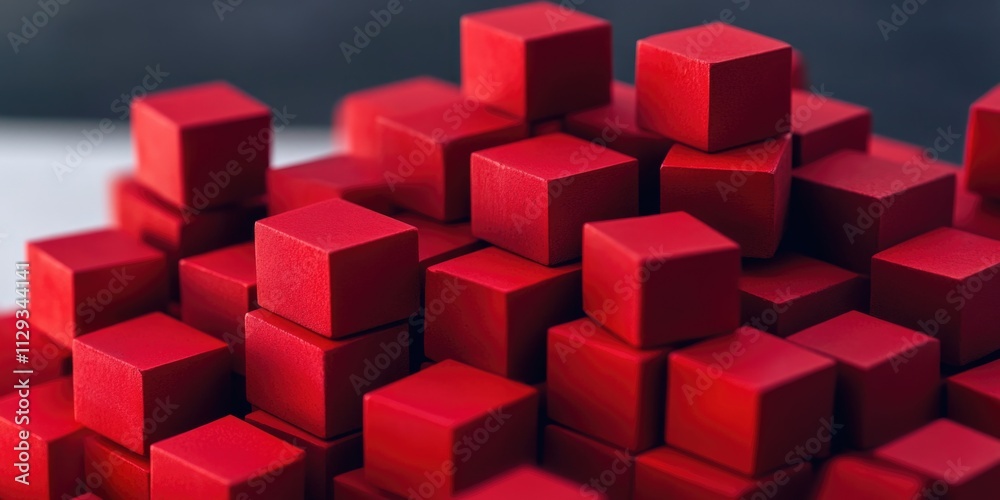 Poster A stack of bright red cubes resting on a flat surface