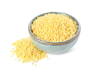 Millet groats in bowl isolated on white