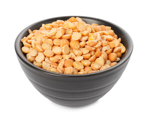 Dried peas in bowl isolated on white