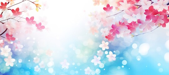 Spring background with bright flowers on tree branches