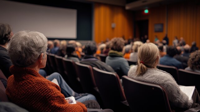 Audience in auditorium listening to presentation. (1)