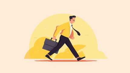 Businessman strides purposefully carrying briefcase walking