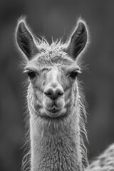 Obraz premium A black and white photo of a llama, great for use on websites or in publications where a simple yet striking image is needed