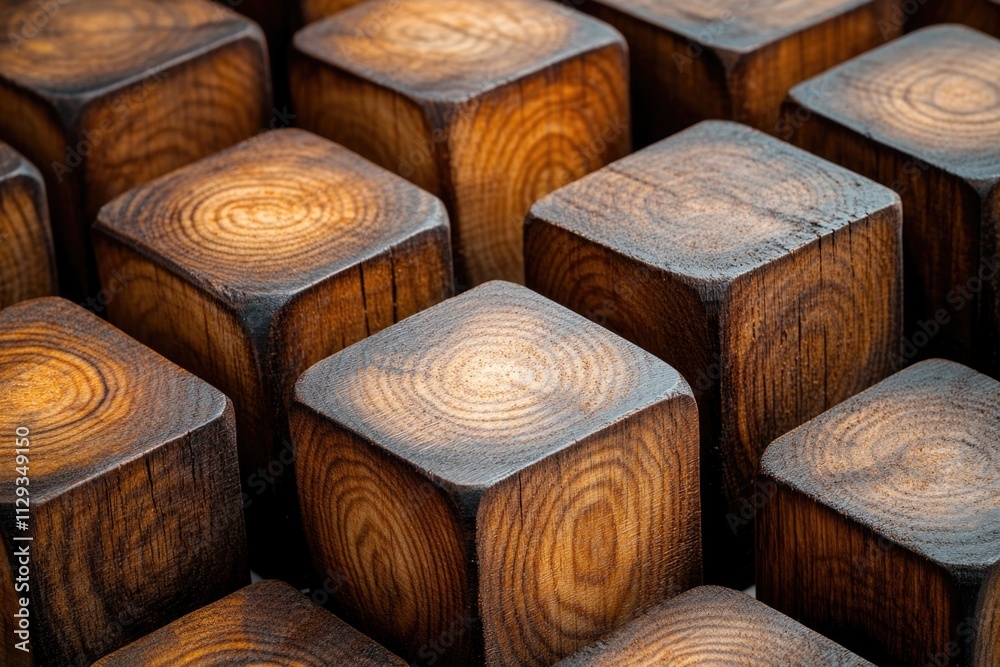 Aufkleber a close-up view of various wooden blocks stacked and arranged in different shapes, possibly used for