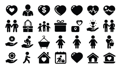 Charity and Volunteering related icon editable stroke outline  set of different types small icons isolated on white background flat vector illustration