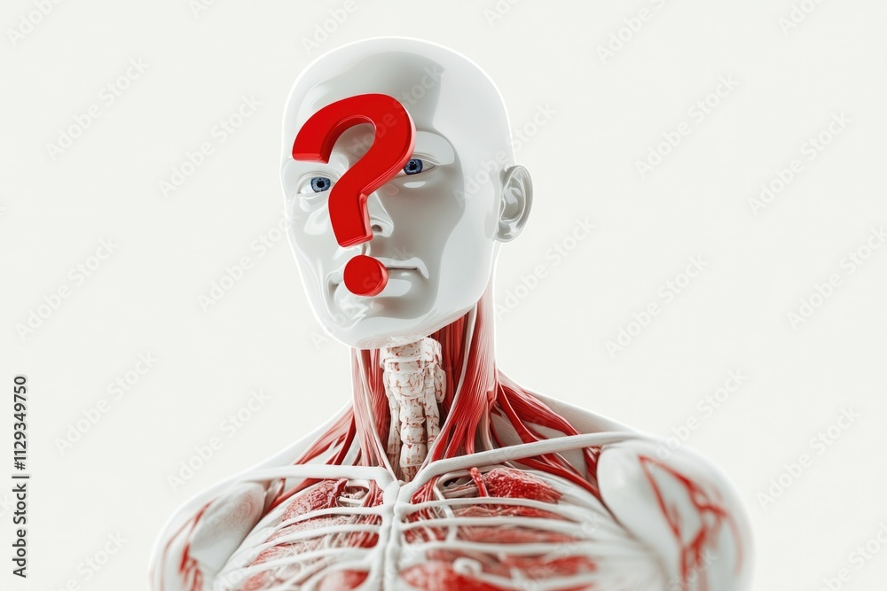 Poster close-up of a human body with a question mark symbol, ideal for abstract or educational concepts