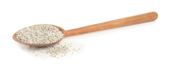 Rye bran in wooden spoon isolated on white