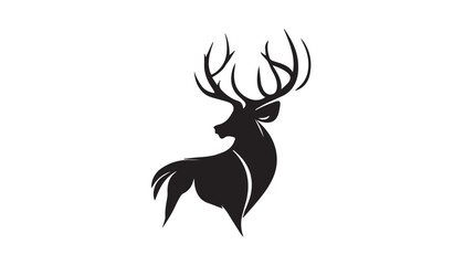 Black deer silhouette on white background. Deer silhouette vector. Animal silhouette. Deer vector Illustration. 