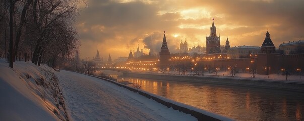 Kremlin Evening Lights, Moscow, Generative AI