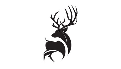 Black deer silhouette on white background. Deer silhouette vector. Animal silhouette. Deer vector Illustration. 