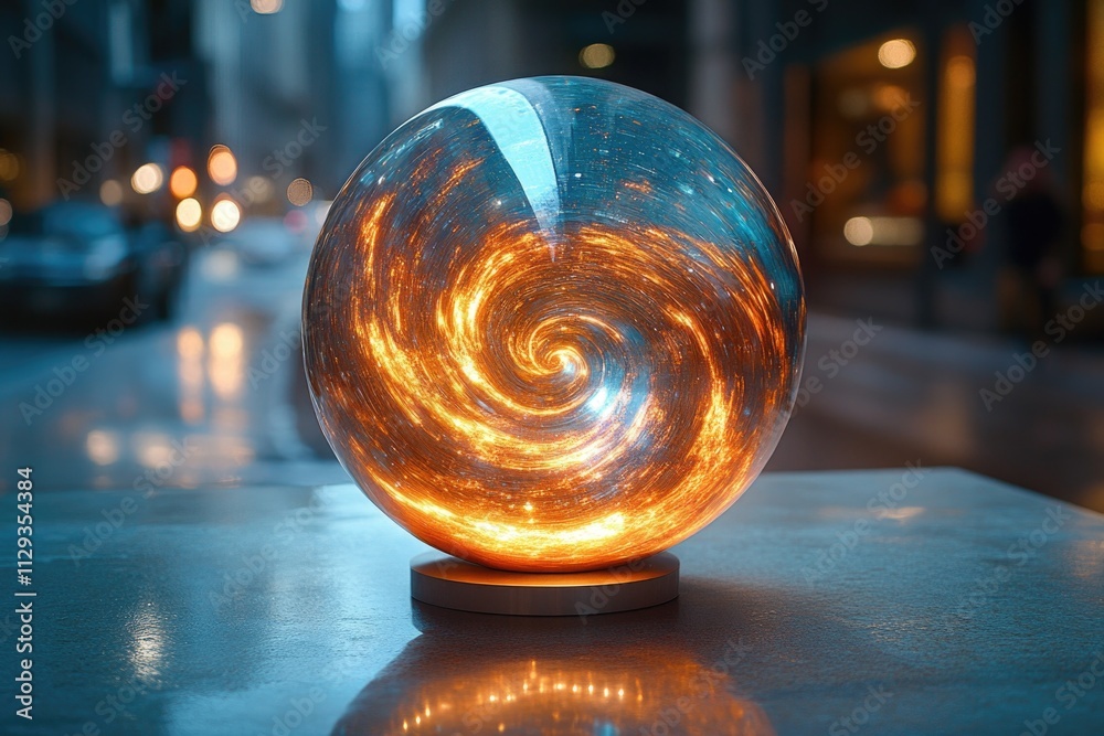 Poster A clear glass ball sits atop a table, reflecting light and adding elegance to the space