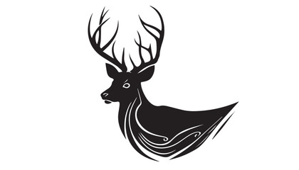 Black deer silhouette on white background. Deer silhouette vector. Animal silhouette. Deer vector Illustration. 