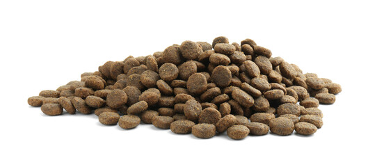 Pile of pet food isolated on white
