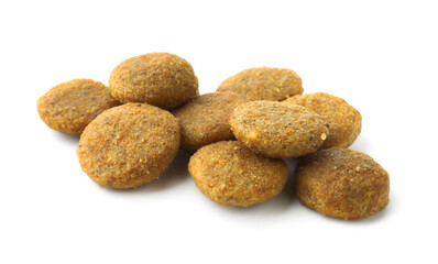 Dry pet food granules isolated on white