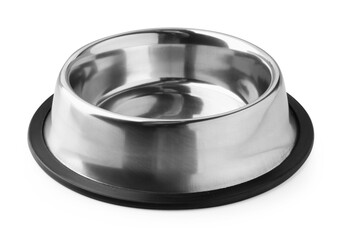 Empty feeding bowl for pet food isolated on white