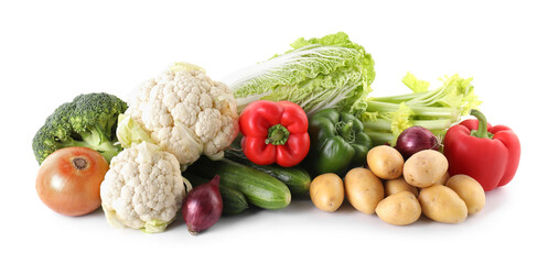 Many different ripe vegetables isolated on white