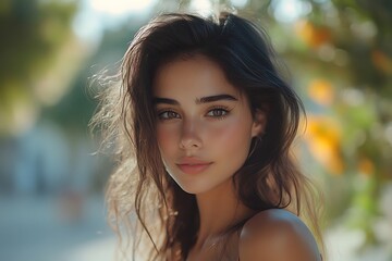 Serene Woman Portrait Golden Hour Sunlight