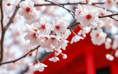 Obraz premium A close-up of delicate cherry blossoms in full bloom, bathed in soft sunlight. The image captures the beauty, renewal, and fleeting nature of spring, symbolizing hope and harmony.
