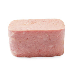 Whole piece of canned meat isolated on white