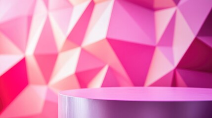 A round table set against a bright pink geometric background