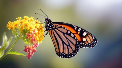 Fototapeta premium A close-up shot of a butterfly resting on a colorful flower