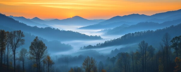 Fototapeta premium Misty Mountain Morning Bliss, Generative AI