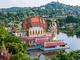 Fototapeta premium Aerial view of Wat Plai Laem in koh Samui island, Thailand