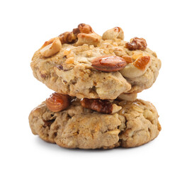 Tasty cookies with nuts isolated on white