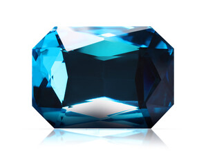 One blue shiny gemstone isolated on white