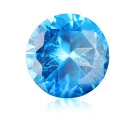One light blue shiny gemstone isolated on white